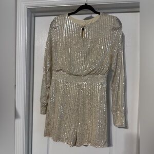 Champagne colored sequin short romper